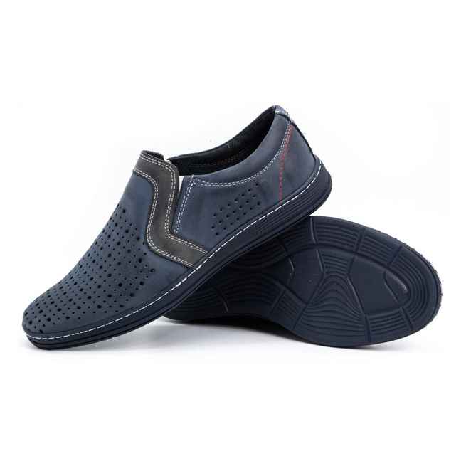 Pánské mokasíny kožené boty na léto 713MP navy blue
