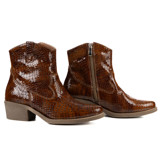 Olivier Dakota – eleganckie botki damskie skóra tłoczona we wzór węża, kowbojki