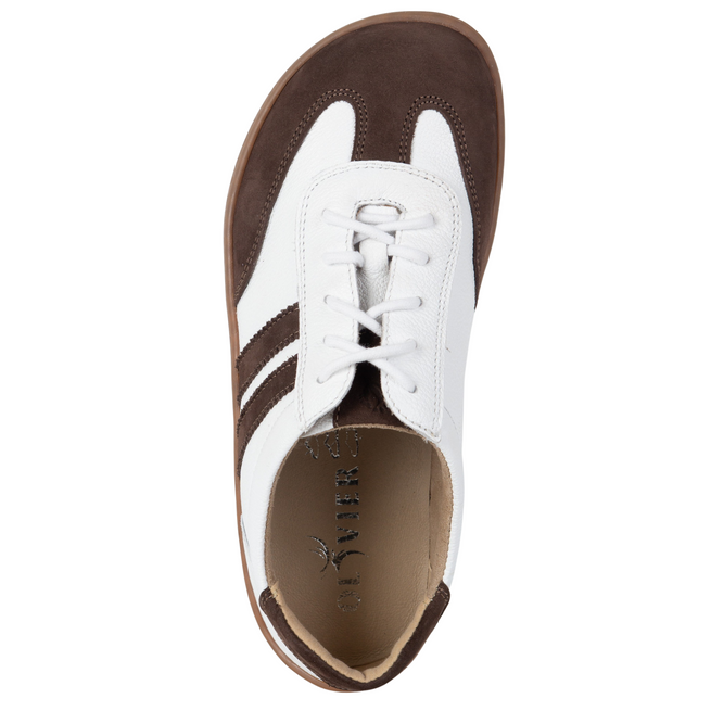 Buty BAREFOOT damskie skórzane minimalistyczne 1287 białe z brązowym nubukiem sneakersy