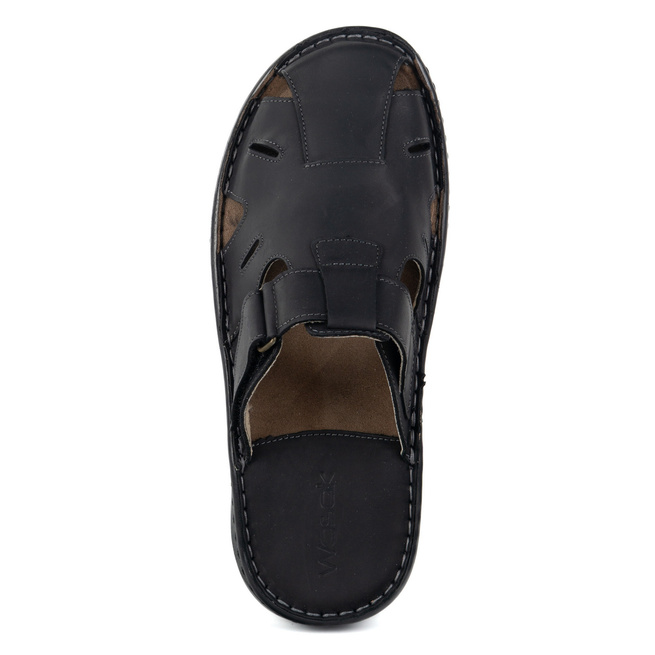 Wasak pánské kožené žabky na suchý zip 0223W black