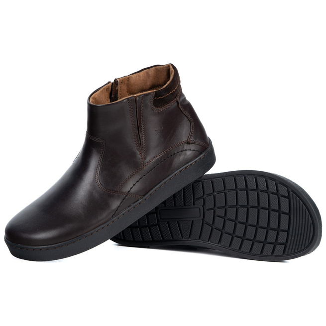 Buty męskie barefoot zimowe skórzane 756MP polskie obuwie z naturalnej skóry ocieplane brązowe