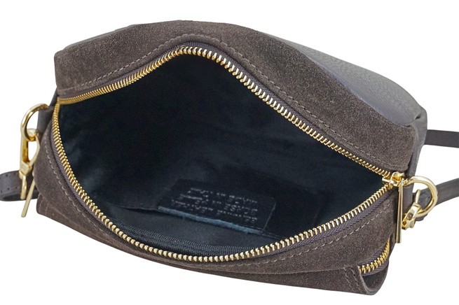 Malá semišová poštovní taška se zlatým zapínáním - Hnědá tmavá