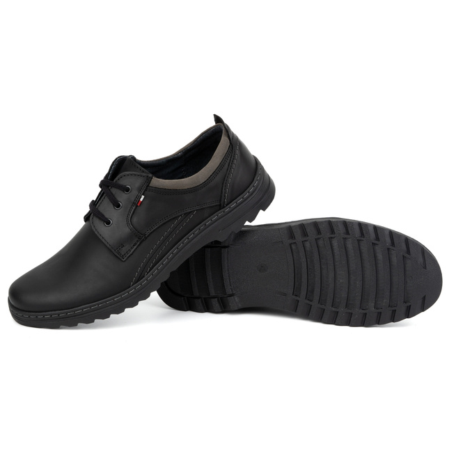 Buty męskie skórzane casual sznurowane 309GT czarne