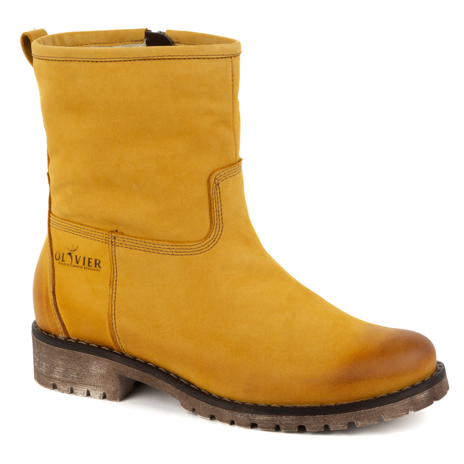 Dámské zateplené zimní kožené boty 340BB Mustard
