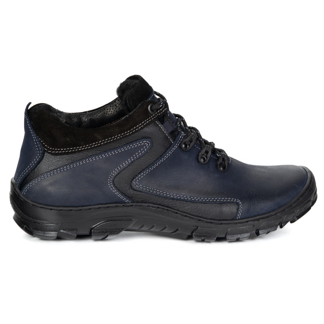 Pánské zimní trekové boty zateplené kožené 905KOM navy blue