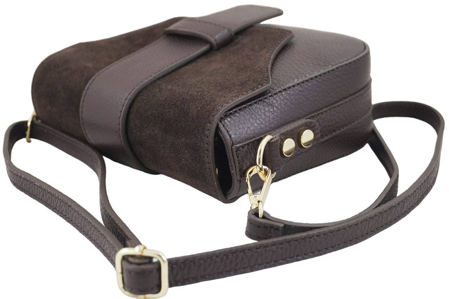 Kabelka do ruky s klopou ze semiše - Hnědá tmavá