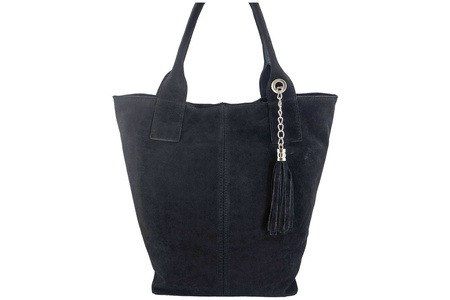 Shopper bag - torebka damska zamszowa - Czarna 