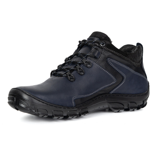 Pánské zimní trekové boty zateplené kožené 905KOM navy blue