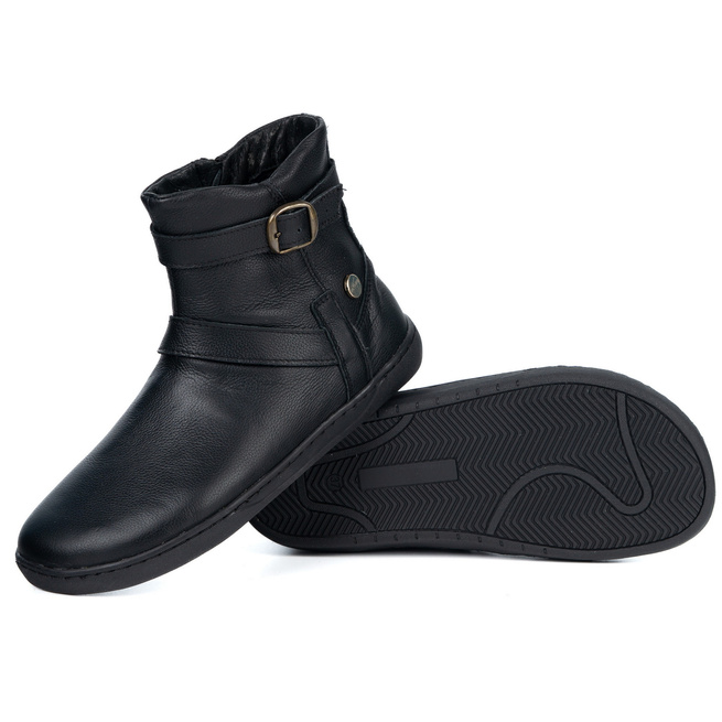 Botki damskie barefoot zimowe zamszowe skórzane Jasper czarne licowe
