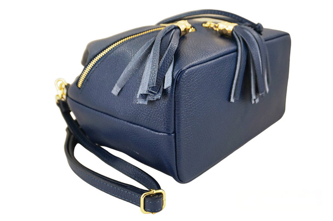 Torebka damska - worek z frędzlami - Granatowa jasna