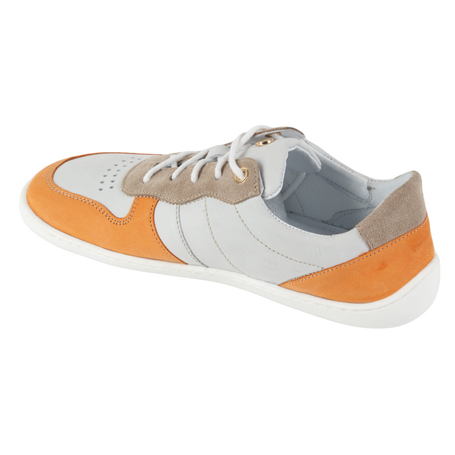 Olivier barefoot kožené boty 1773POL - lehké minimalistické tenisky šedé s oranžovou barvou