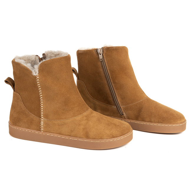 Botki damskie barefoot Olivier Marisol, skóra naturalna, wełna merino rude