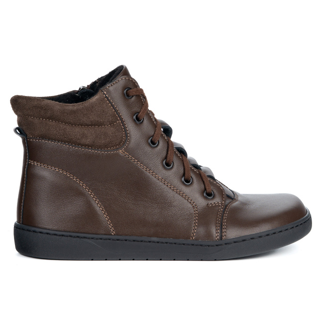 Buty damskie barefoot brązowe skórzane Olivier WINTER brązowe za kostkę z zamkiem