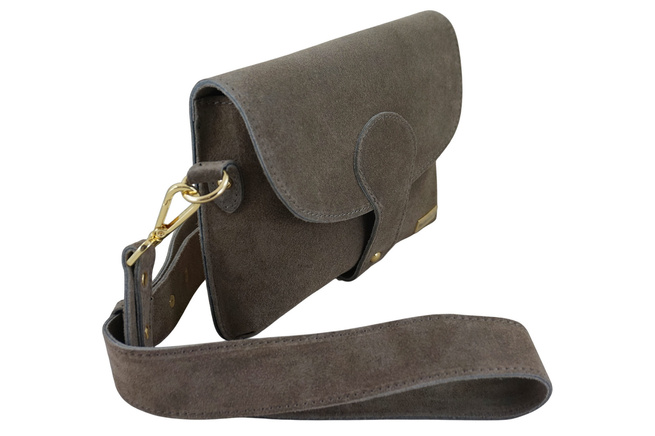 Semišová poštovní kabelka se širokým popruhem - tmavě béžová