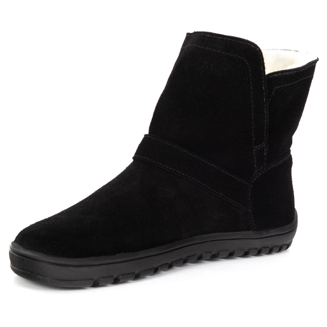 Buty damskie BAREFOOT zimowe Olivier Harper czarne skórzane, ocieplane wełną merino