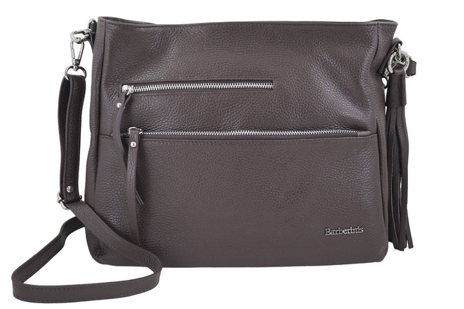 Pojemna skórzana torba z frędzlem - Brązowa ciemna