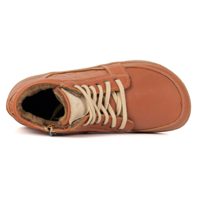 Buty damskie zimowe barefoot skórzane Z-B05 rude – ocieplane, zero-drop, szeroki przód