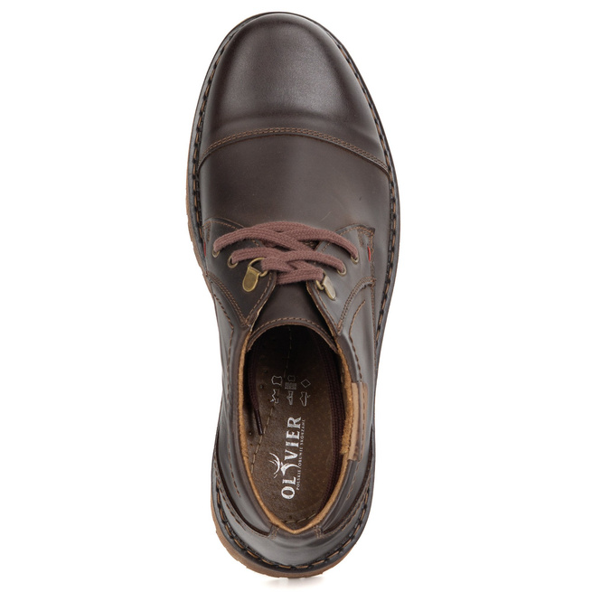 Buty męskie skórzane OLIVIER 312GT A z przeszytym noskiem ciemno brązowe