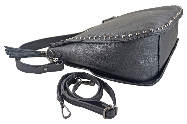 Módní kožená taška přes rameno s nýty - černá