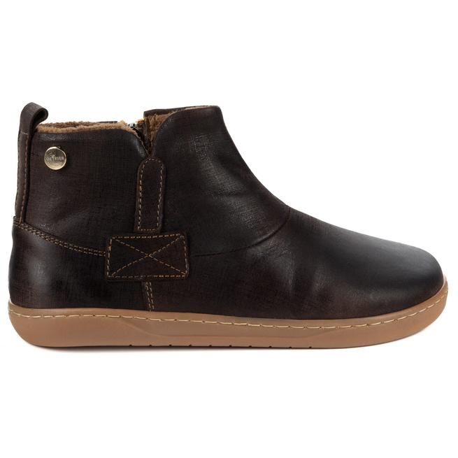 Dámské barefoot kožené zimní boty Z-B07 hnědý zip síťovaný vzor