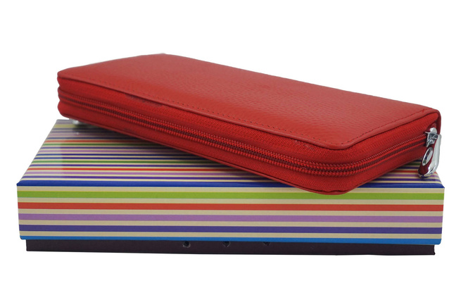 Portfel skórzany z zabezpieczeniem RFID - Czerwony