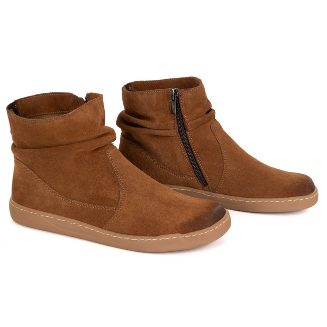 Damskie buty barefoot sztyblety z zamkiem ocieplane 1297 rude