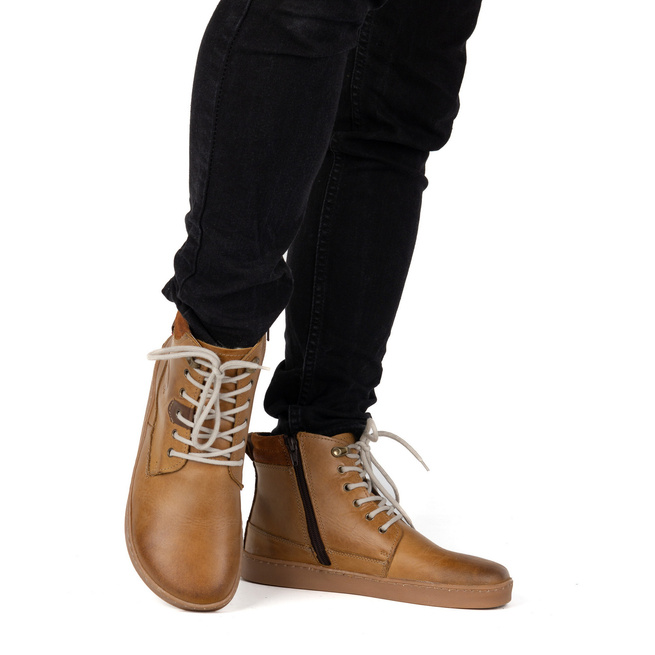 Buty męskie barefoot zimowe skórzane ocieplane szerokie 755MP rude