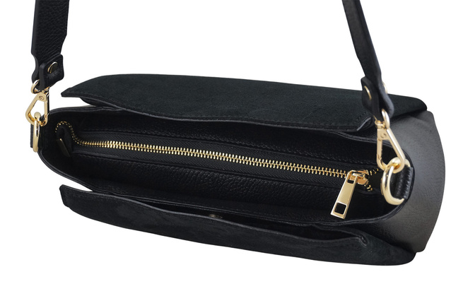 Městská taška z přírodního semiše a kůže - černá