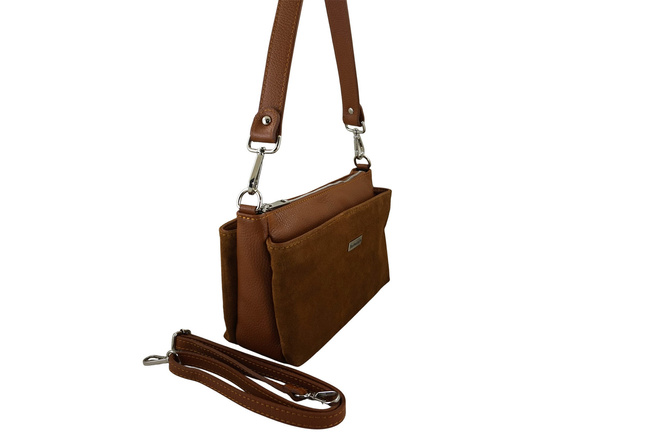 Prostorná poštovní taška z kůže a semiše - světle hnědá