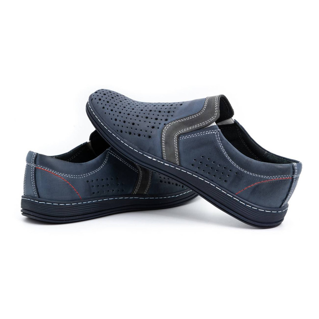 Pánské mokasíny kožené boty na léto 713MP navy blue