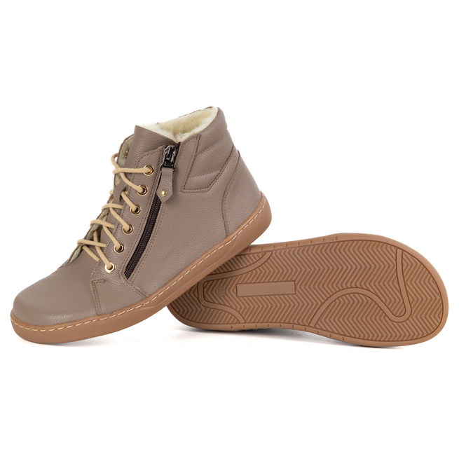 Dámské minimalistické kožené zimní boty barefoot model 1293 cappucino