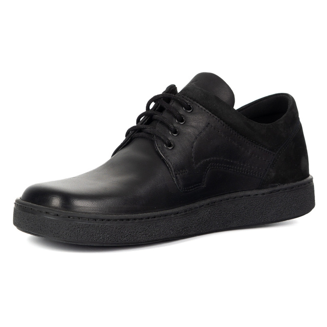 Buty męskie casual skórzane sznurowane BAREFOOT FRIENDLY 1291 czarne