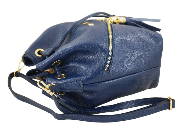 Torebka damska - worek z frędzlami - Granatowa jasna