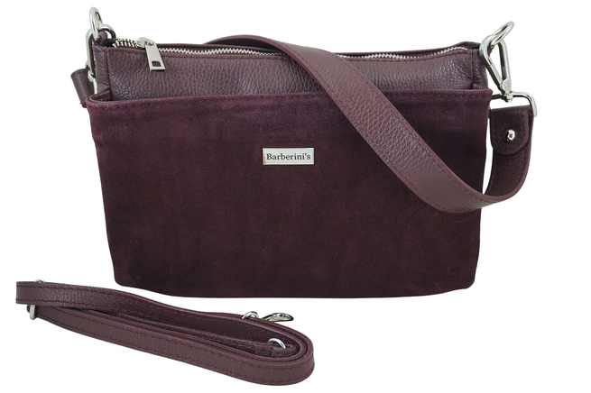 Pojemna torebka listonoszka ze skóry i zamszu - Bordowa