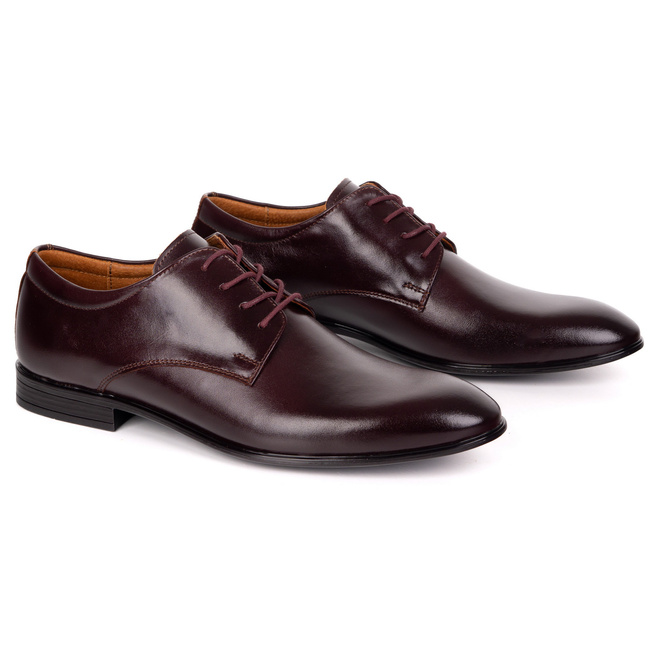 Buty męskie skórzane wizytowe Olivier 484 bordowe – klasyczne półbuty derby