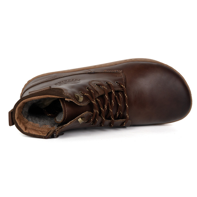 Buty męskie barefoot zimowe skórzane ocieplane szerokie 755MP ciemno brązowe