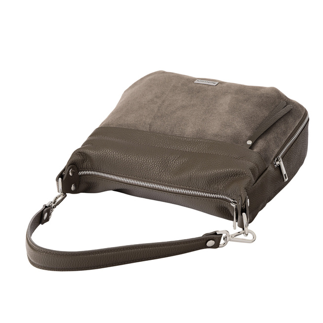 Kožená kabelka se semišovým akcentem - tmavě béžová