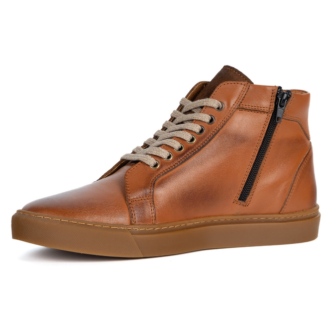 Buty Męskie sneakersy skórzane 532KNT wysokie obuwie przejściowe brązowe
