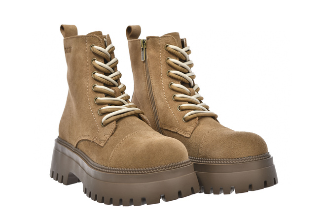 Botki damskie skórzane ocieplane Big Star SS274527 camel