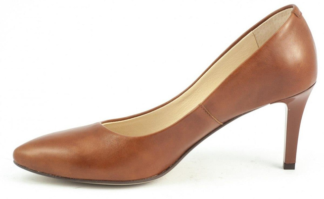 Dámské kožené lodičky na jehlovém podpatku 078-H camel