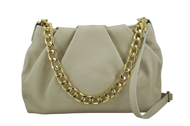 Marszczona torebka z łańcuszkiem - Beżowa jasna