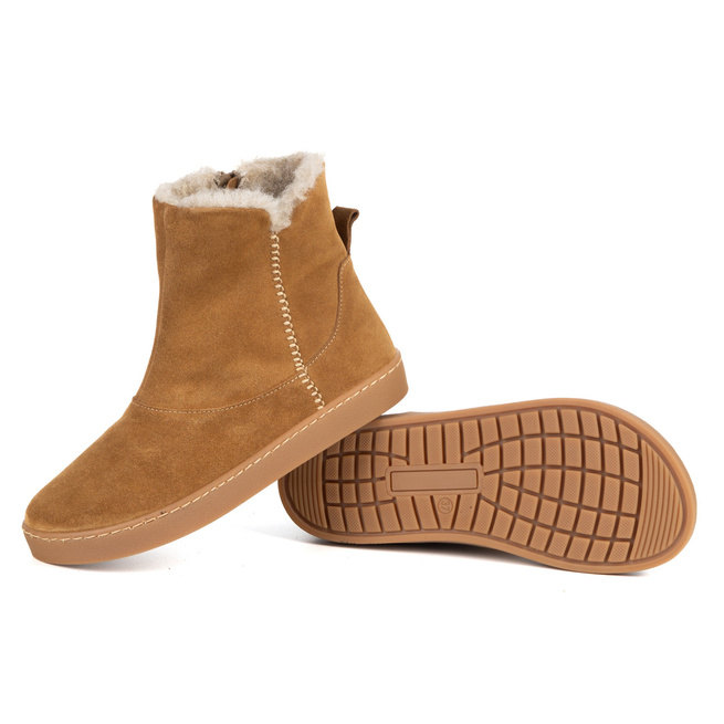 Botki damskie barefoot Olivier Marisol, skóra naturalna, wełna merino rude