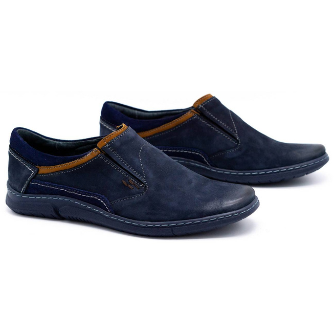 Buty męskie skórzane wsuwane 860K granatowe