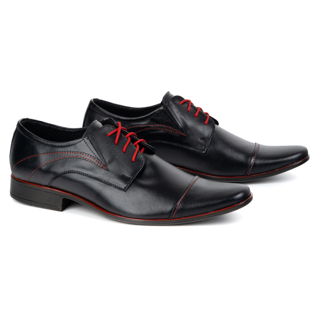 Buty męskie wizytowe 238lu skórzane z czerwonymi przeszyciami i sznurówkami