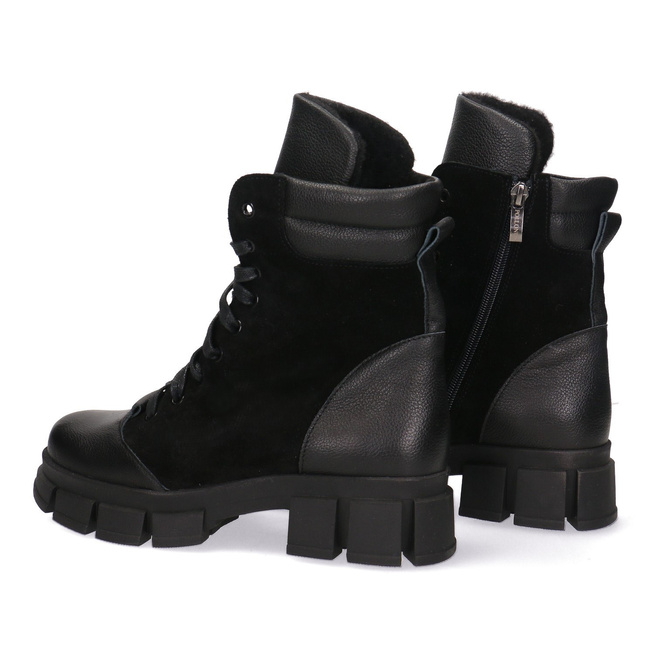 Pollonus black verona + velur zateplené dámské boty na zip 5-1581-007
