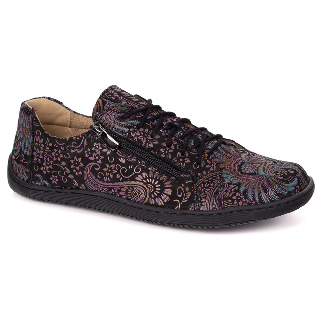 Damskie minimalistyczne buty skórzane barefoot model perforowane 1243 FIOLET ETNICZNY