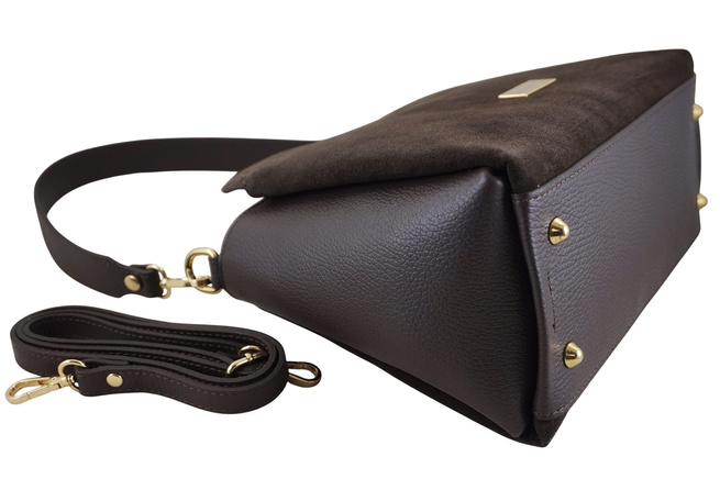 Kabelka do města z přírodního semiše a kůže - Hnědá tmavá