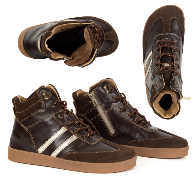 Skórzane buty BAREFOOT damskie zimowe 201MP ocieplane z naturalnej skóry brązowe