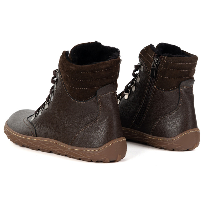 Buty damskie barefoot zimowe skórzane Olivier Runa ocieplane brązowe