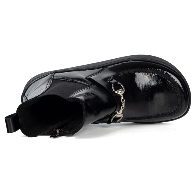 Damskie botki barefoot Scarlet skóra naturalna ocieplane zimowe czarny lakier